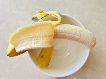 High angle view of fruit in plate on table