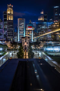 Illuminated buildings in city at night