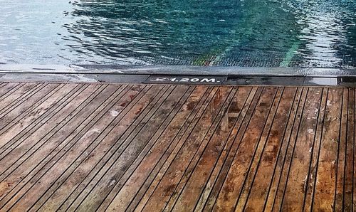 Close-up of wooden pier in water