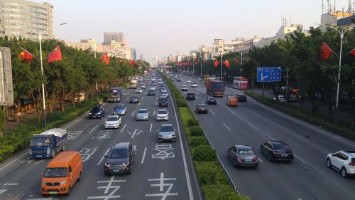 High angle view of traffic on city street