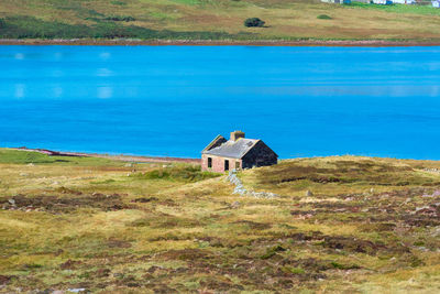 High angle view of building on landscape