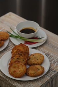 Close-up of breakfast served on table