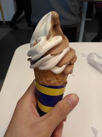 Close-up of hand holding ice cream