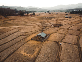 High angle view of agricultural field against sky