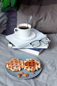 High angle view of breakfast on table
