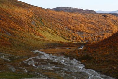 Scenic view of mountains against sky during autumn