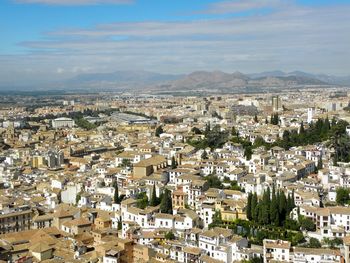 High angle view of townscape against sky