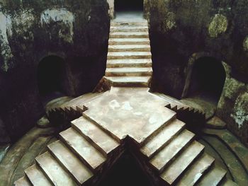 High angle view of staircase in old building