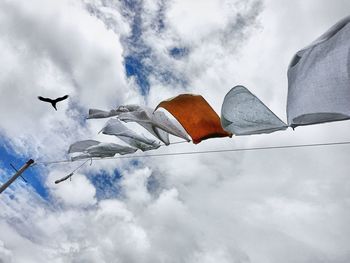 Clean clothes in breeze on clothesline 