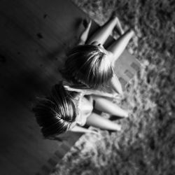 High angle portrait of woman sitting at home