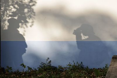 Reflection of tree on lake against sky