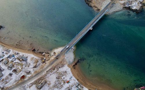 Bridge over the lay of barentsovo sea. teriberka. russia