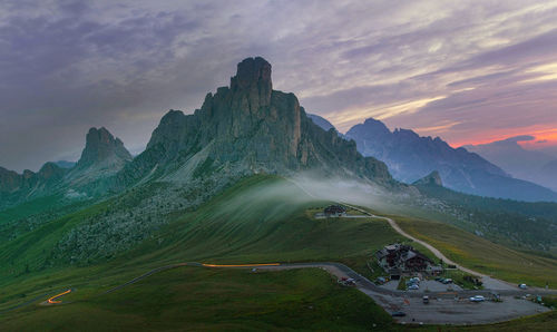 Sunrise in passo giau dolomites italy