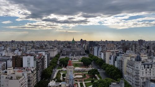 High angle view of buildings in city