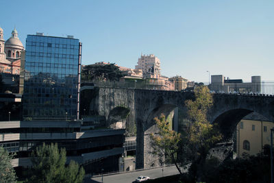 View of cityscape against clear sky