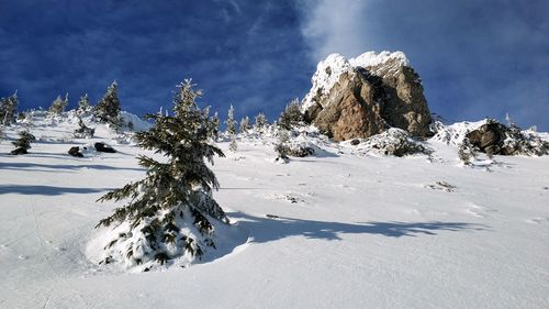 Scenic view of snowcapped mountains against sky