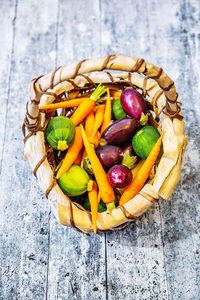 High angle view of fruits in container