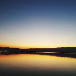 Scenic view of sea against clear sky during sunset