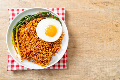 High angle view of food in bowl on table