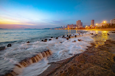 Scenic view of sea against sky during sunset