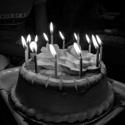 View of candles on birthday cake