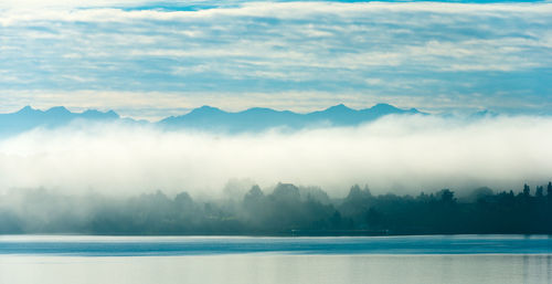 Morning fog over puerto varas on the shores of lake llanquihue, x region de los lagos, chile