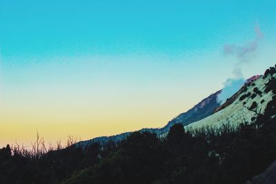 Scenic view of snowcapped mountains against sky at sunset