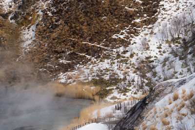 High angle view of snow covered landscape