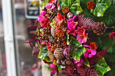 Close-up of flowers hanging for sale