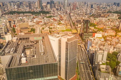 High angle view of buildings in city