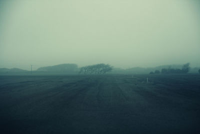 Scenic view of landscape during foggy weather