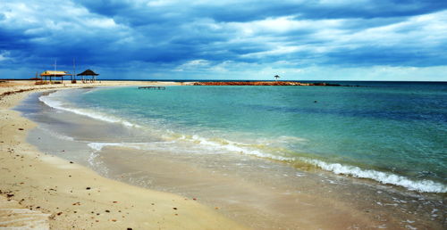 Scenic view of beach against sky