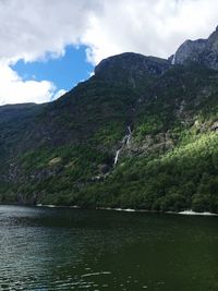 Scenic view of mountains and lake against sky