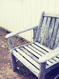 High angle view of empty bench on table