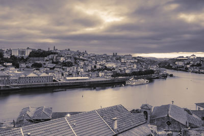 Early morning view from the douro river and porto, portugal.

