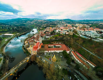 High angle view of buildings in city