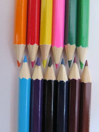 High angle view of multi colored pencils