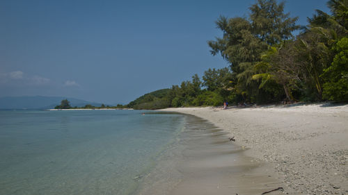 Scenic view of beach against clear sky