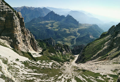 High angle view of mountains against sky