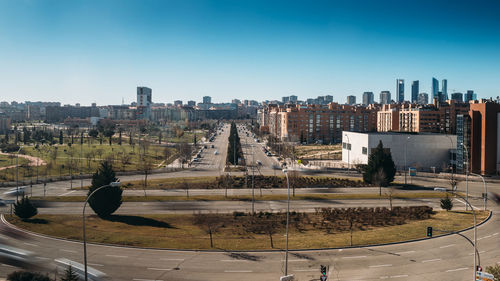 City buildings against clear sky