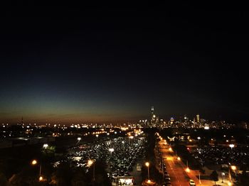 High angle view of city at night