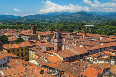 High angle view of townscape against sky