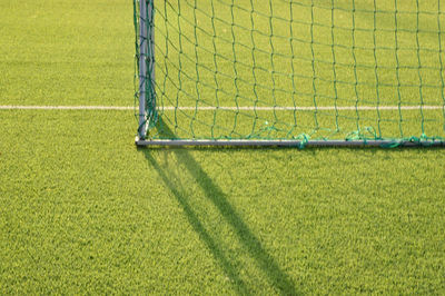 High angle view of soccer field