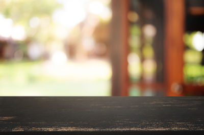 Close-up of railing on table