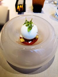 High angle view of caprese salad in plate