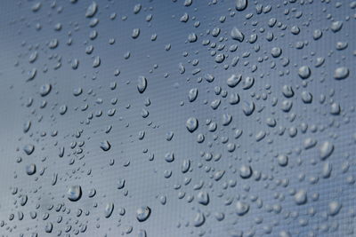 Full frame shot of raindrops on glass window