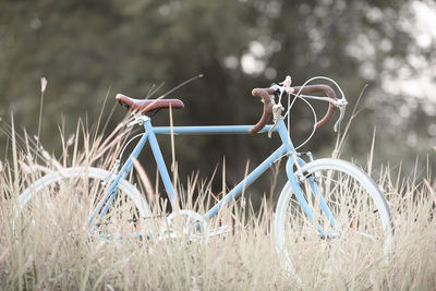 Bicycle wheel on field