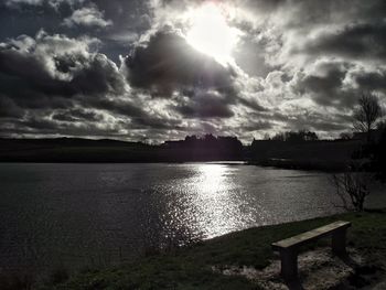 Scenic view of lake against cloudy sky