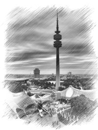 Communications tower against sky