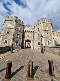 Low angle view of the castle. 